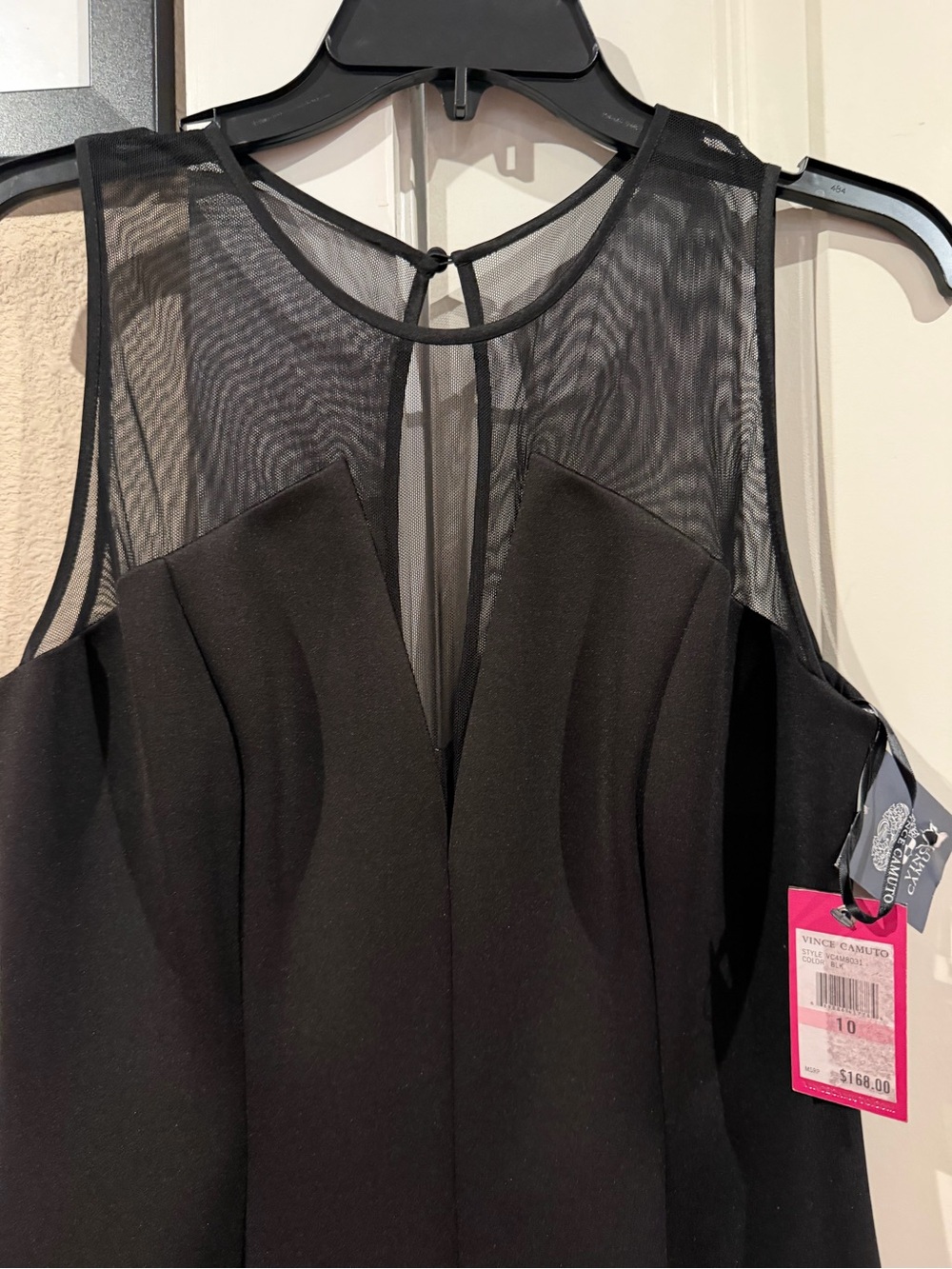Vince Camuto Black Sleeveless Mesh Yoke Dress